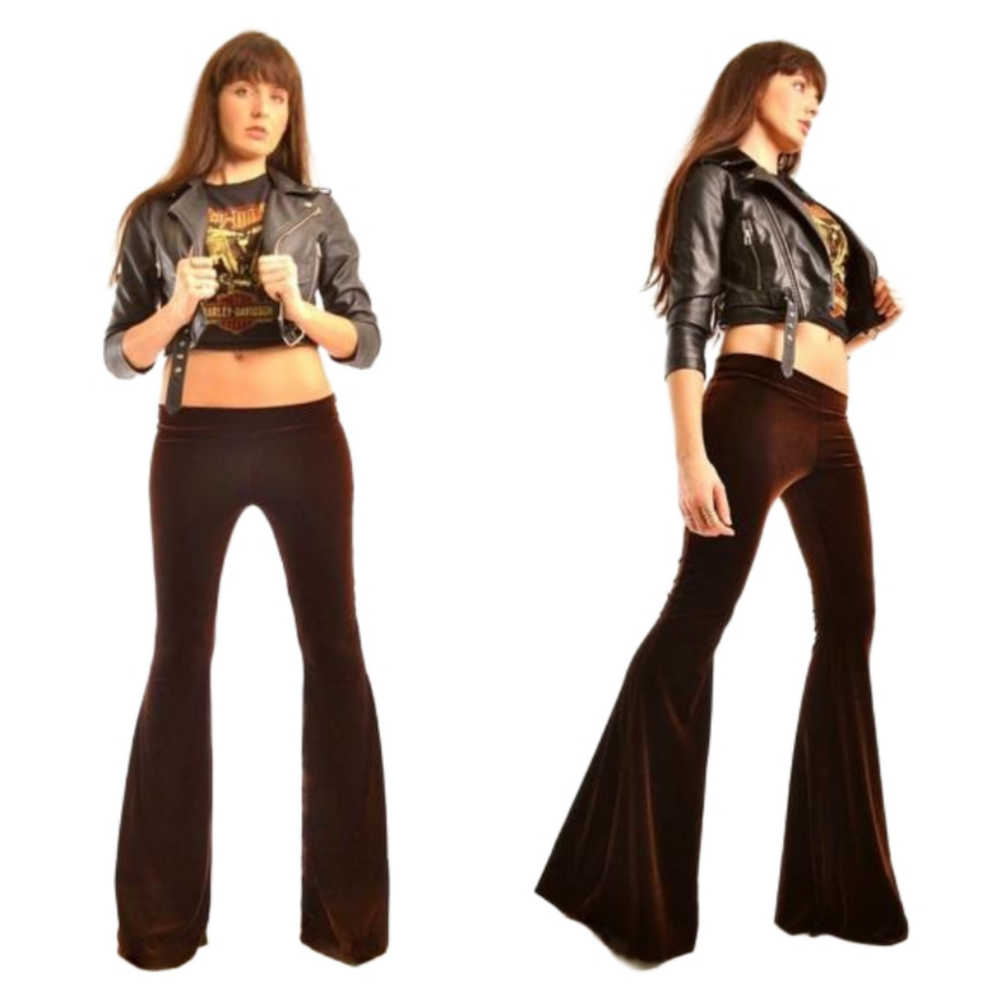 PETITE LENGTH Hip Hugger Velvet Bell Bottoms - Low Rise Boho Hippie Flare Pants